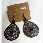 Pear Filigree Teardrop Earrings Black
