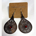 Pear Filigree Teardrop Earrings Red