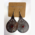 Pear Filigree Teardrop Earrings Red