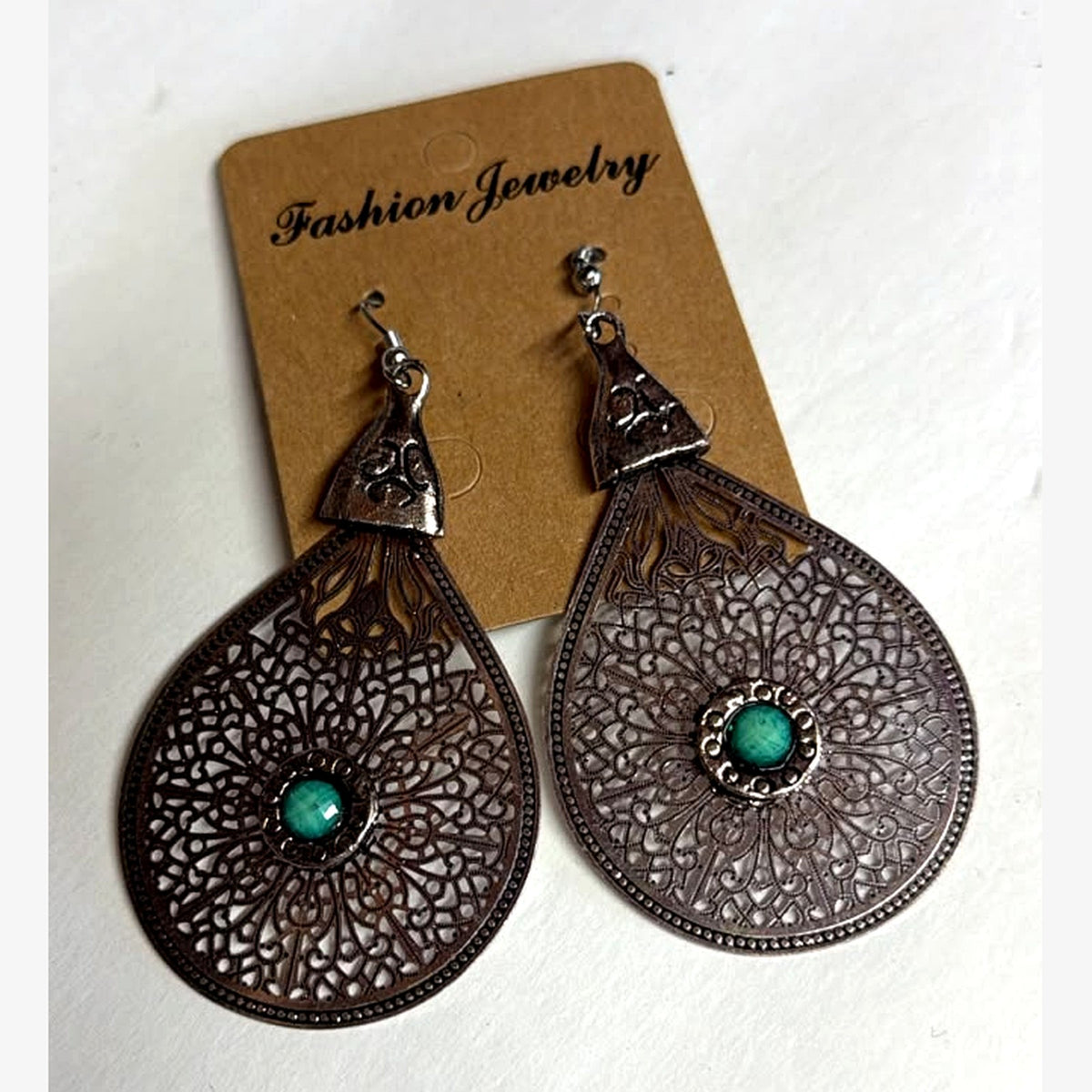 Pear Filigree Teardrop Earrings Turquoise