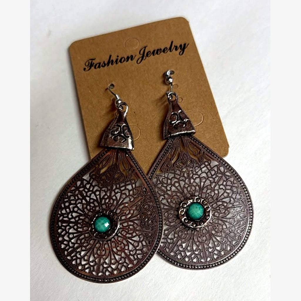 Pear Filigree Teardrop Earrings Turquoise