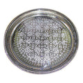 Moroccan Tea Tray Handmade Round Silver Platted -0