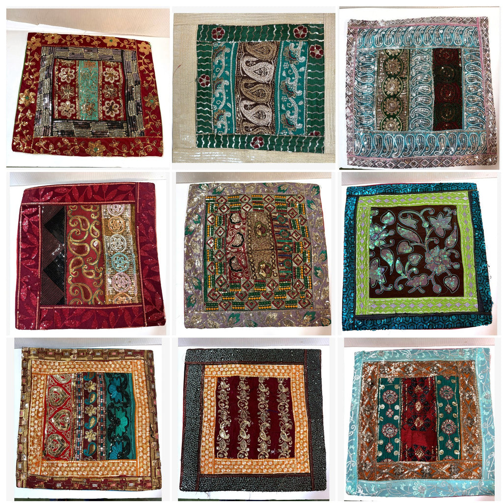 Patchwork sequin pillow cases, examples of the random designs