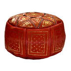 Leather Moroccan Handmade Pouf - Red