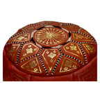 Leather Moroccan Handmade Pouf - Red