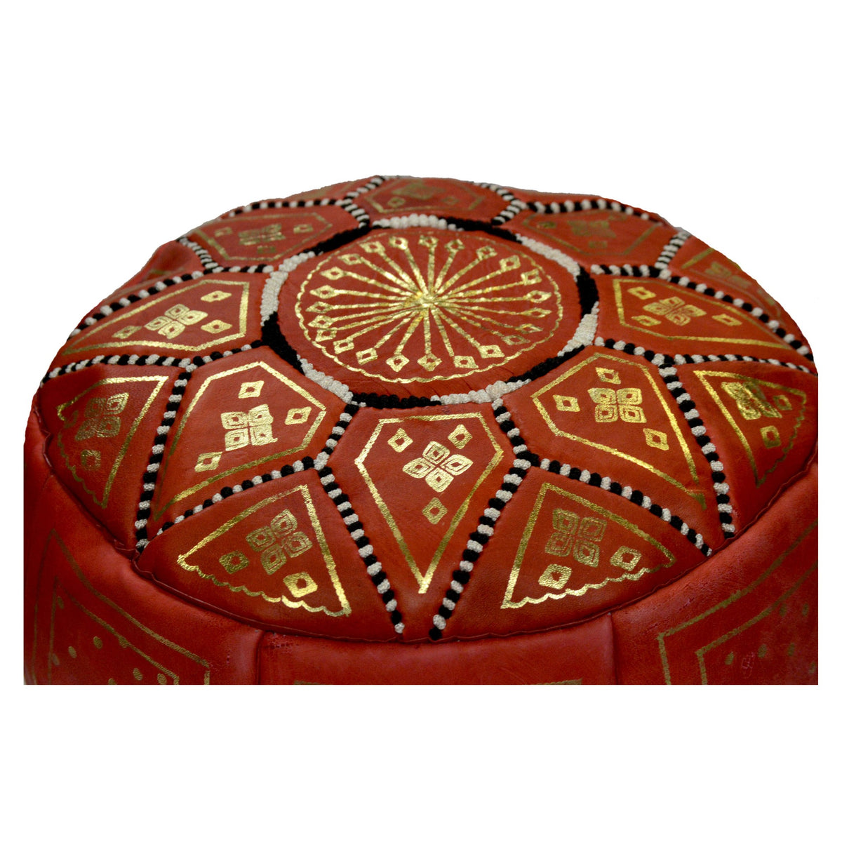 Leather Moroccan Handmade Pouf - Red