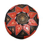 Black Two-Tone Leather Moroccan Handmade Pouf - Black Red