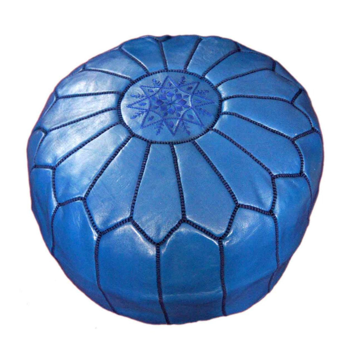 Large Handmade Leather Pouf - Blue