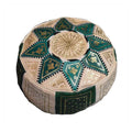 Beige Two-Tone Leather Moroccan Handmade Pouf - Green Beige