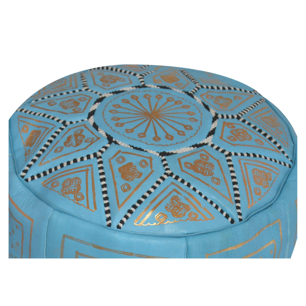 Leather Moroccan Handmade Pouf - Light Blue