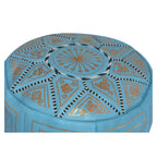 Leather Moroccan Handmade Pouf - Light Blue