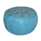 Leather Moroccan Handmade Pouf - Light Blue