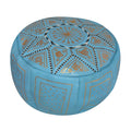 Leather Moroccan Handmade Pouf - Light Blue