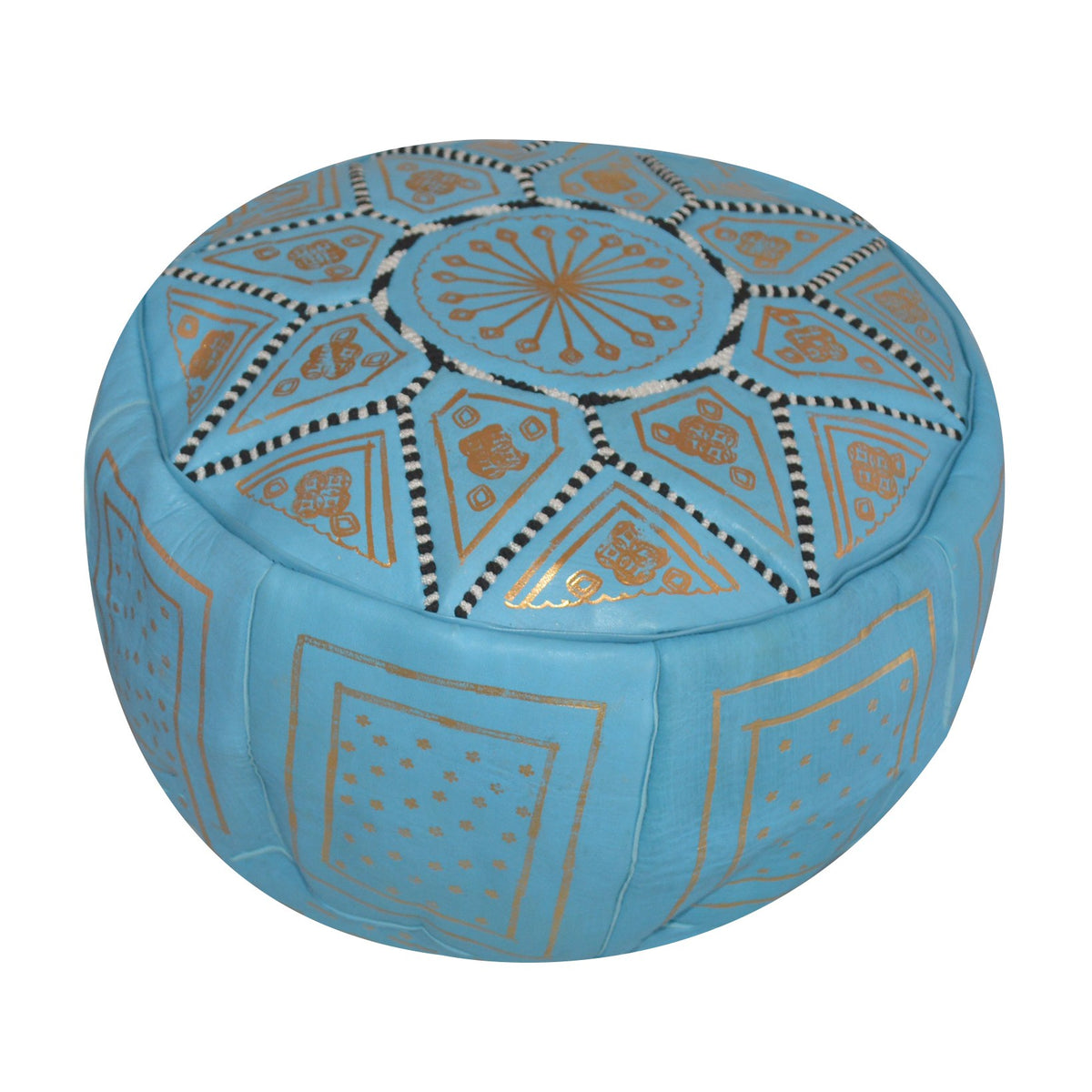Leather Moroccan Handmade Pouf - Light Blue