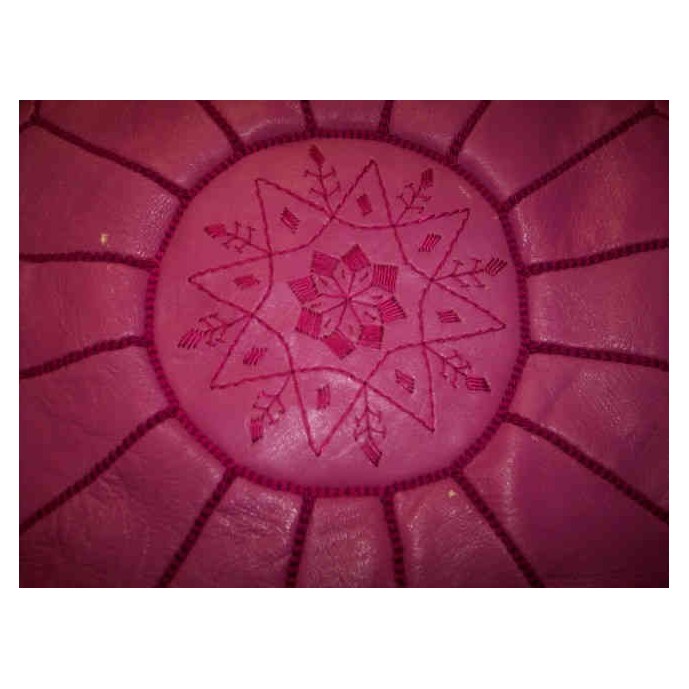 Large Handmade Leather Pouf - Magenta