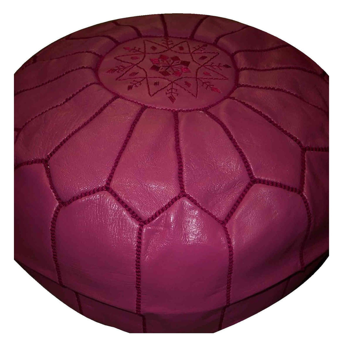 Large Handmade Leather Pouf - Magenta
