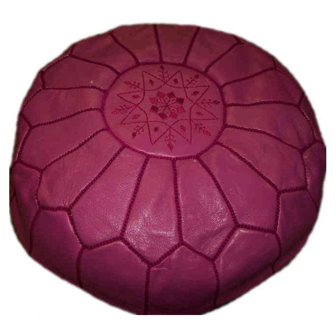 Large Handmade Leather Pouf - Magenta