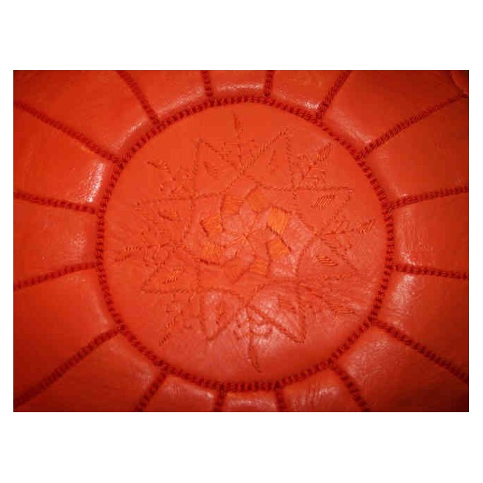 Large Handmade Leather Pouf - Orange