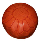 Large Handmade Leather Pouf - Orange