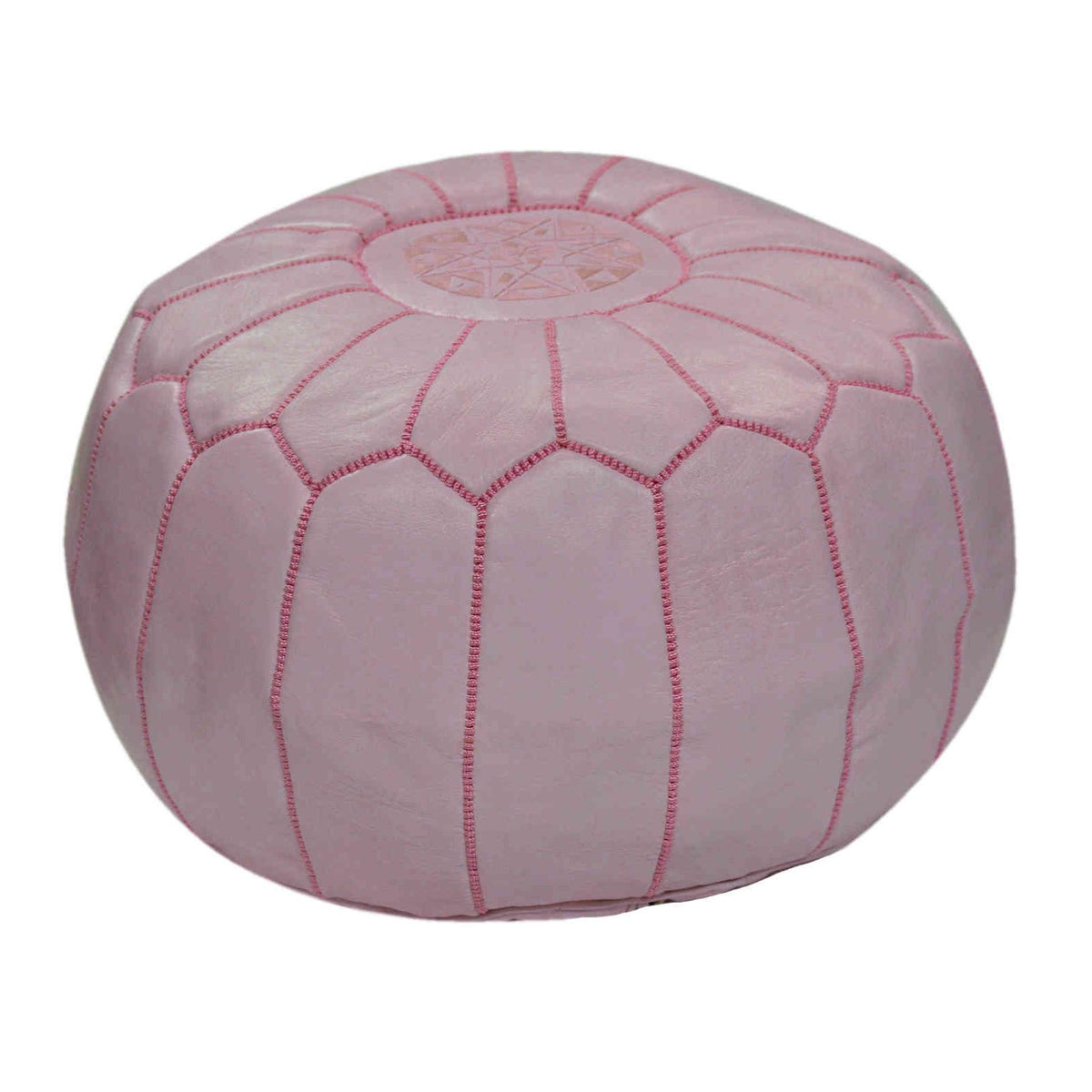Large Handmade Leather Pouf - Pink