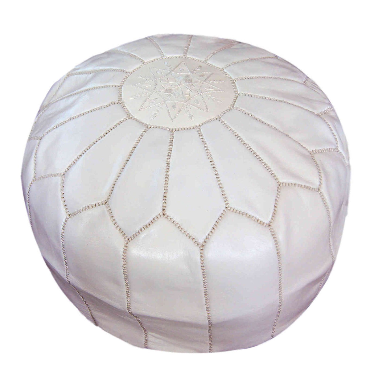Large Handmade Leather Pouf - White