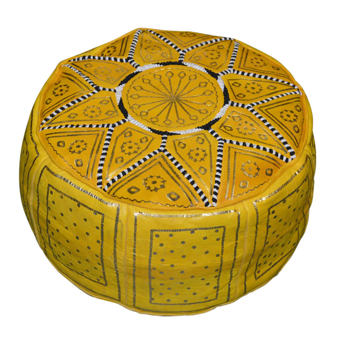 Leather Moroccan Handmade Pouf - Yellow