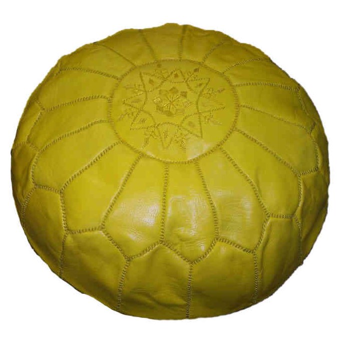 Large Handmade Leather Pouf - Yellow