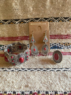 Salma Bracelet Ring Earrings Set Red
