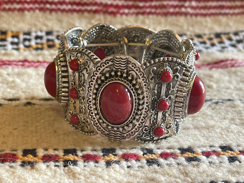 Salma Bracelet Ring Earrings Set Red