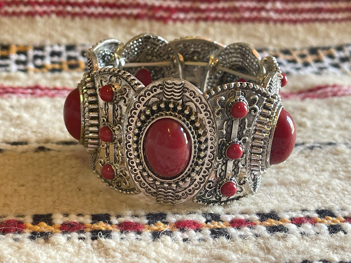 Salma Bracelet Ring Earrings Set Red