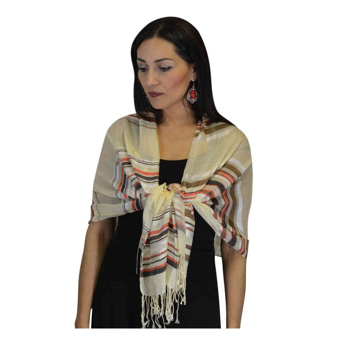 Rahma Shawl Silk Beige-0