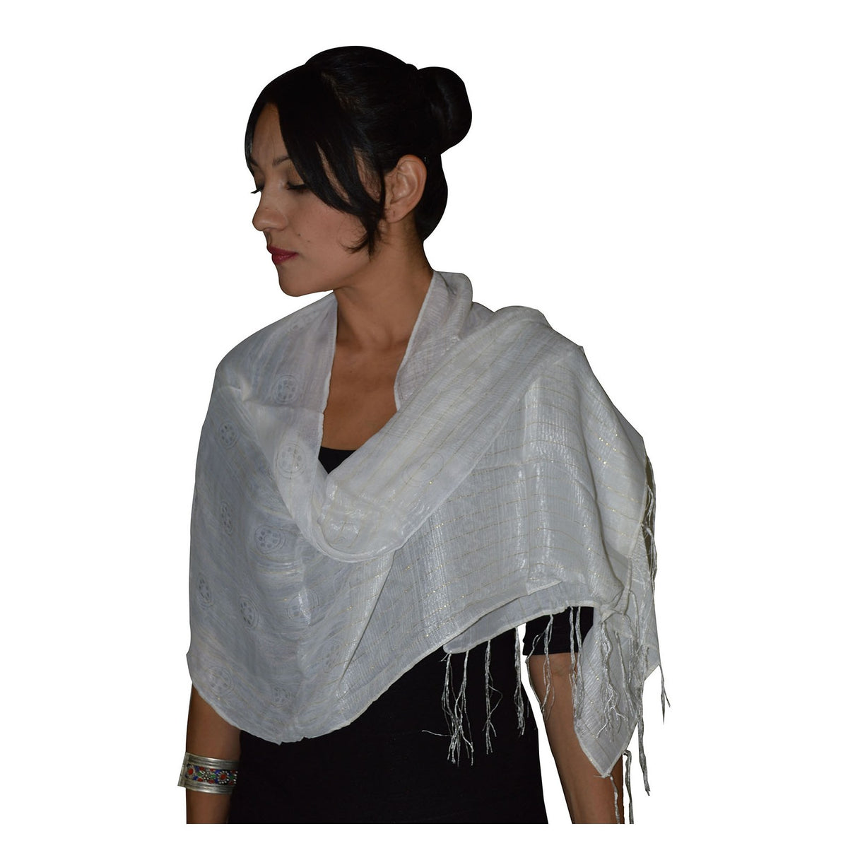 Fasia Silk Shawl - White