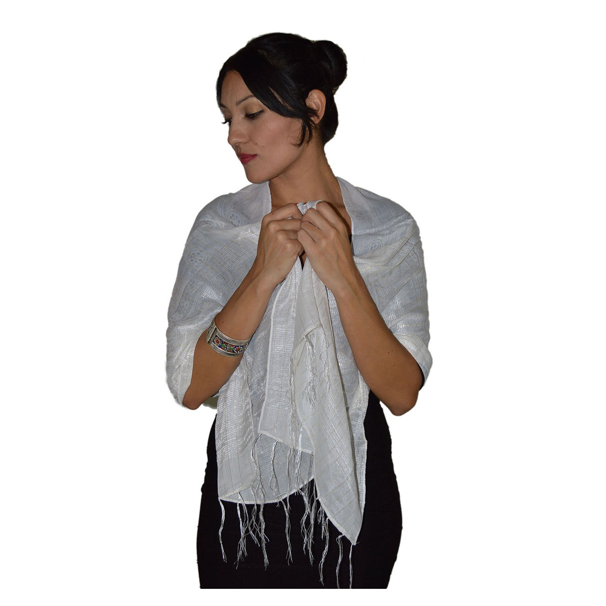 Fasia Silk Shawl - White