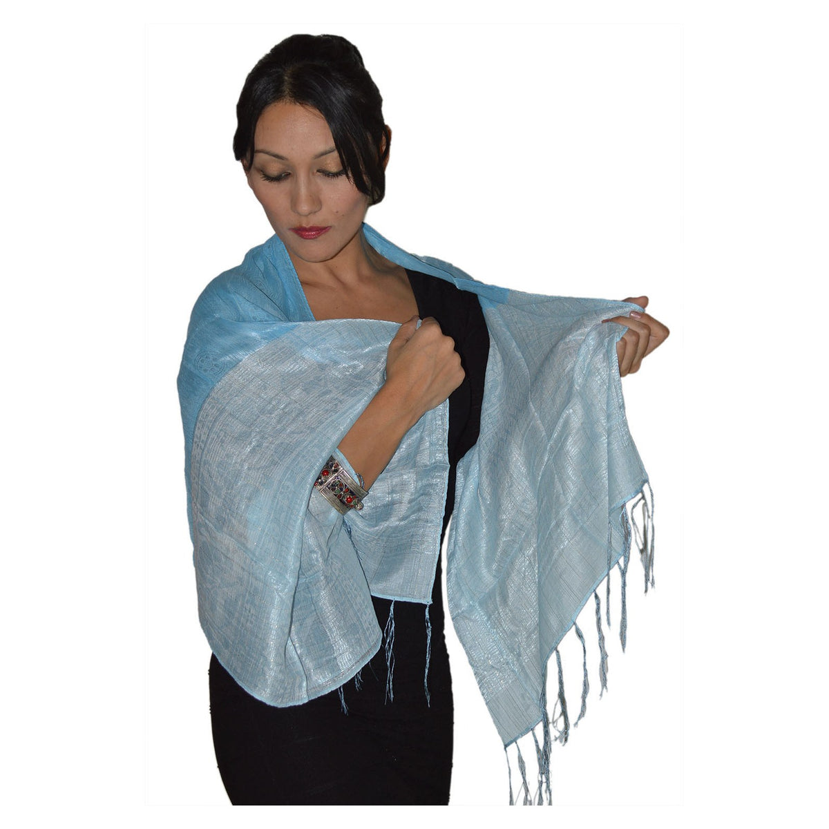 Fasia Silk Shawl - Light Blue