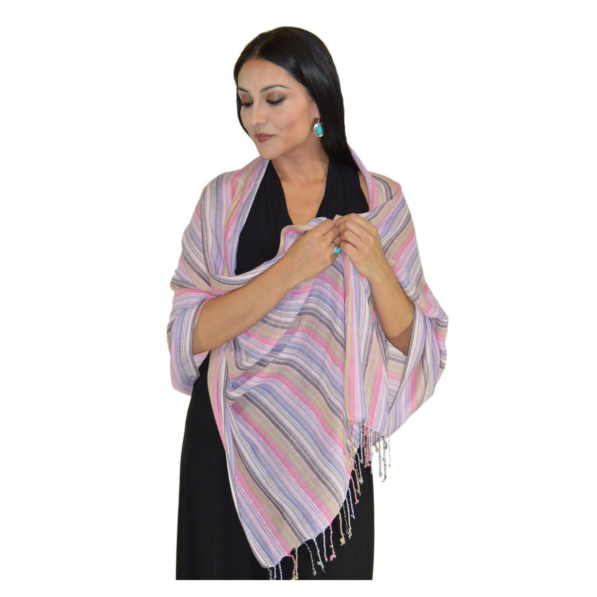 Colorful Stripes Shawl - Pink