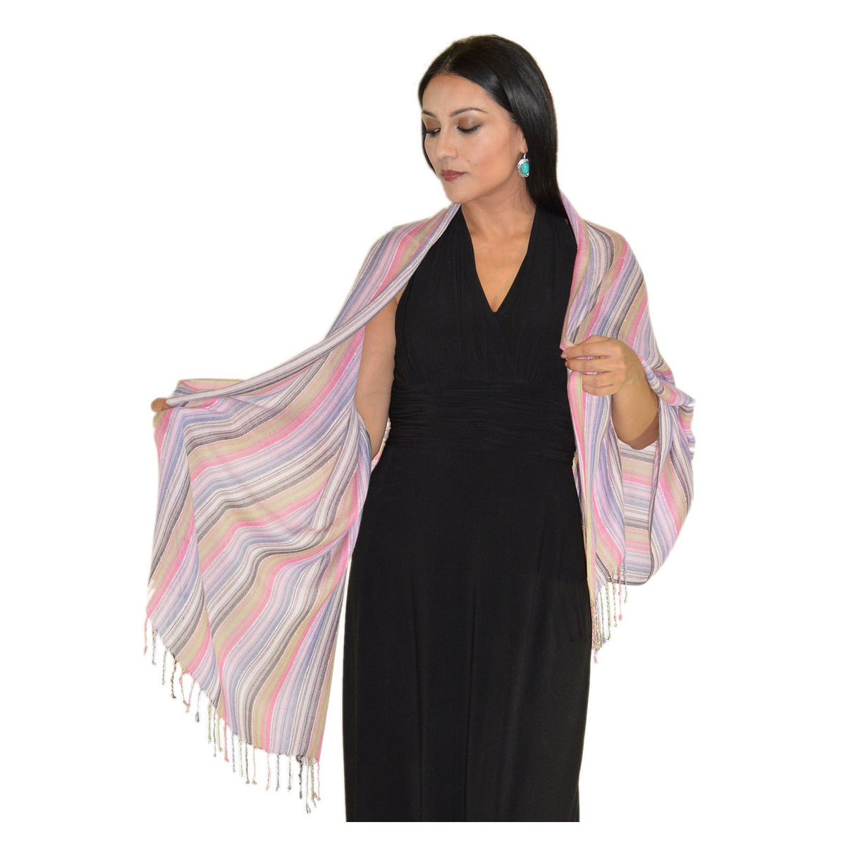Colorful Stripes Shawl - Pink