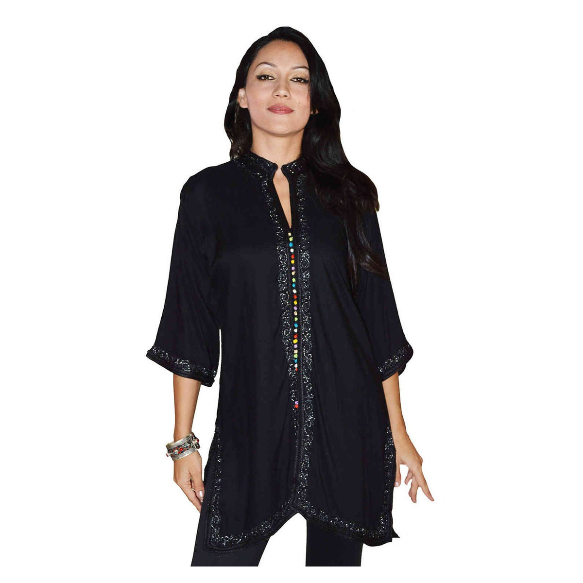 Nadia Moroccan Woman Tunic Kaftan - Black