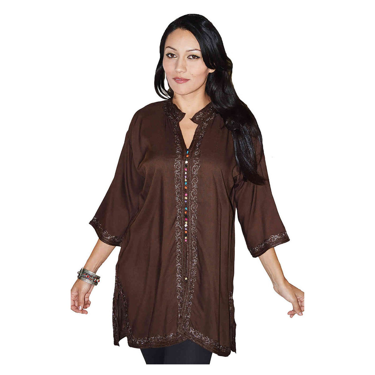 Nadia Moroccan Woman Tunic Kaftan - Brown