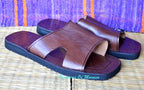 Side Cutout Handmade Leather Slide Sandals Brown