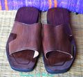 Side Cutout Handmade Leather Slide Sandals Brown