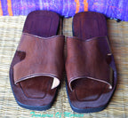 Side Cutout Handmade Leather Slide Sandals Brown