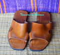 Side Cutout Handmade Leather Slide Sandals Tan