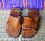 Side Cutout Handmade Leather Slide Sandals Tan