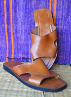 Side Cutout Handmade Leather Slide Sandals Tan