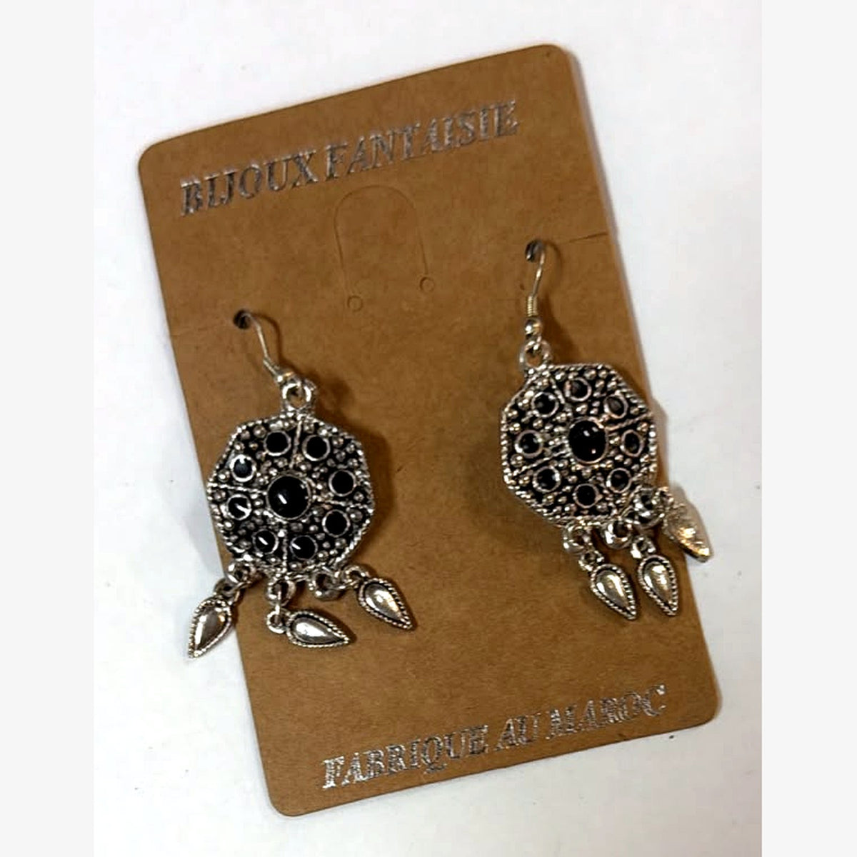 Square Stone Medallion Earrings Black
