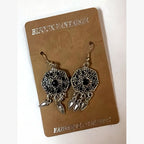Square Stone Medallion Earrings Black