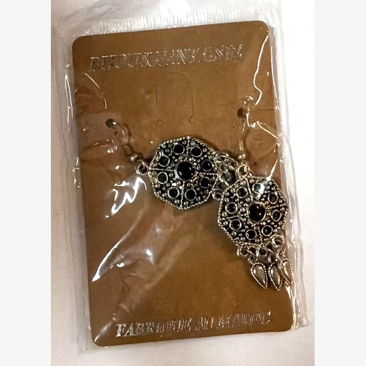 Square Stone Medallion Earrings Black