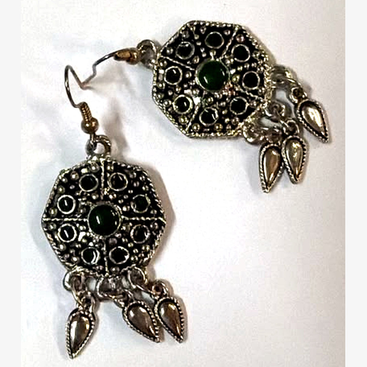 Square Stone Medallion Earrings Green