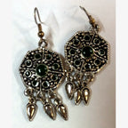 Square Stone Medallion Earrings Green