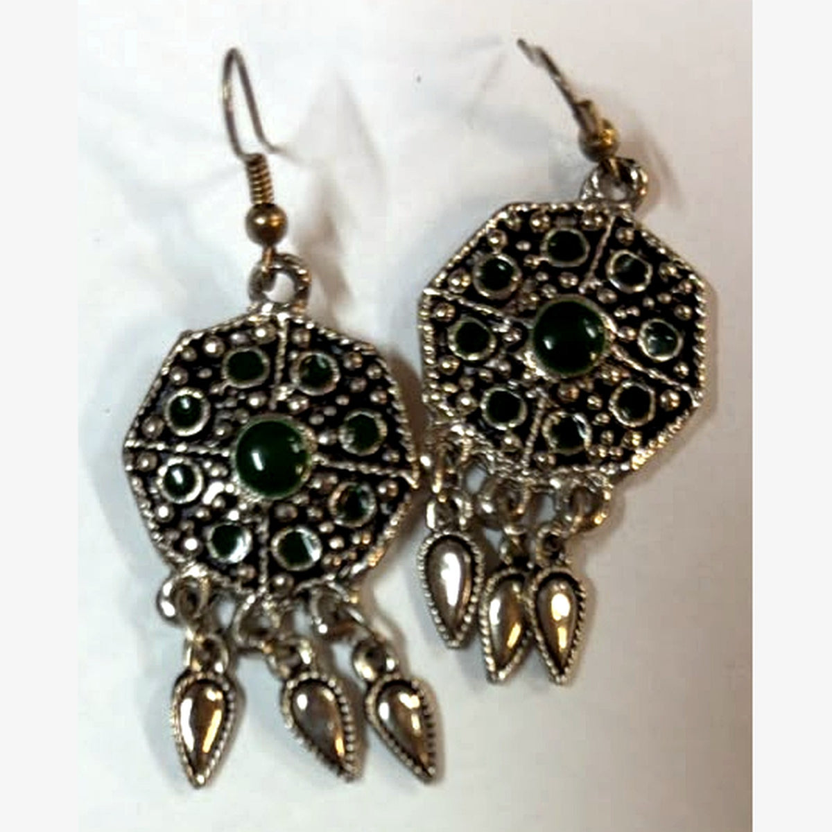 Square Stone Medallion Earrings Green